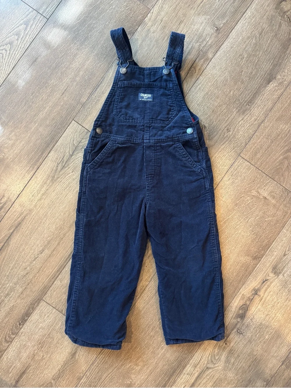 3T OshKosh B'gosh Navy Corduroy Kids Overalls with Plaid Flannel Lining